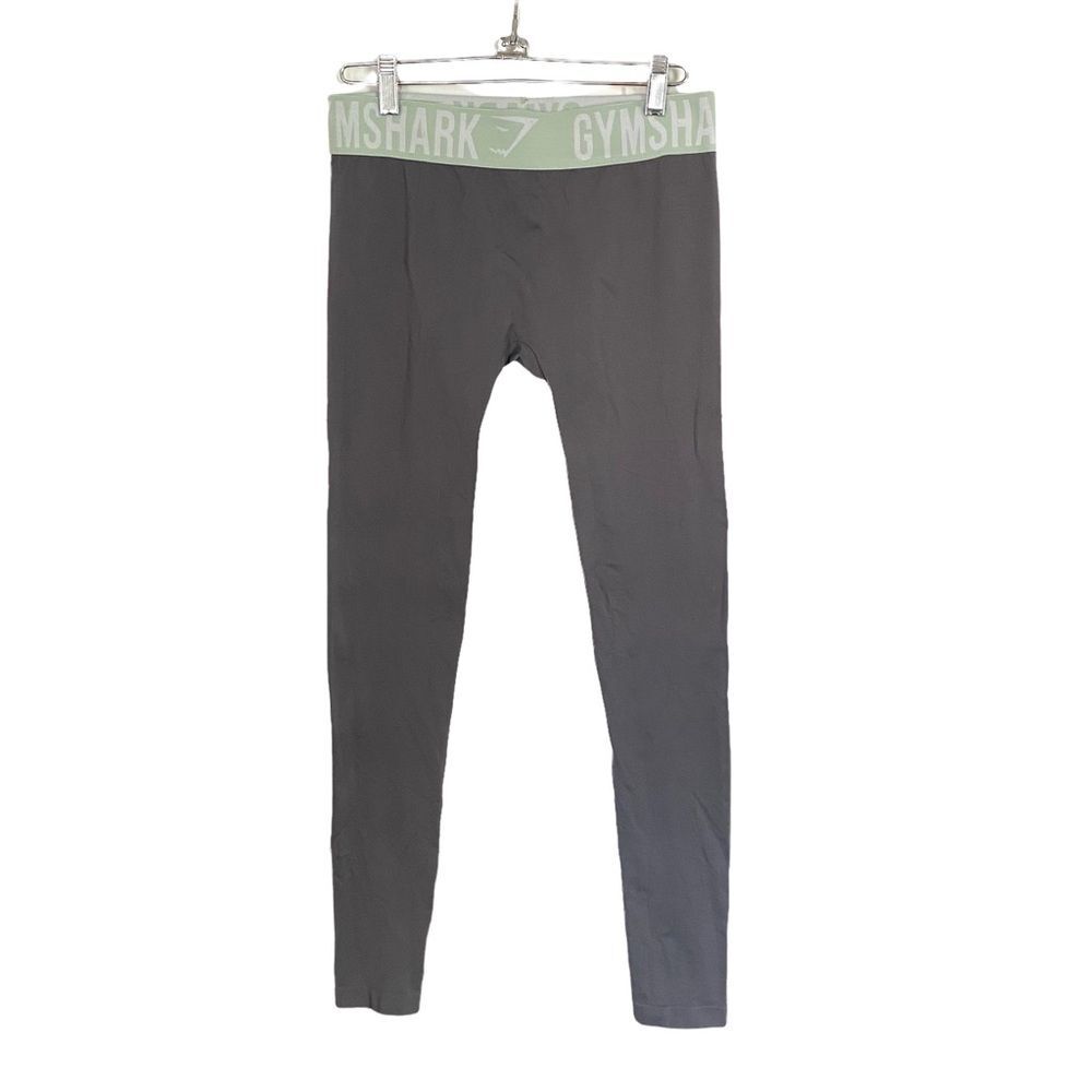 Gymshark Womens Gray Fit Seamless Leggings With Green Waistband Size XS/S No Tag